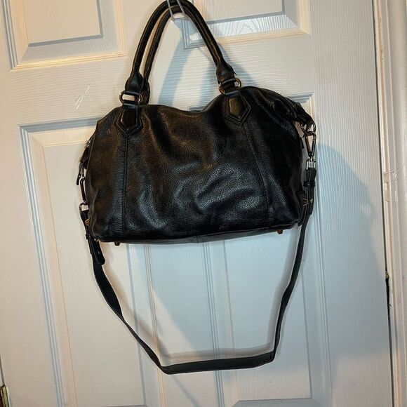 Ora Delphine Black  Pebbled Leather Satchel /Shoulder Bag gold tone hardwares. - Picture 5 of 12